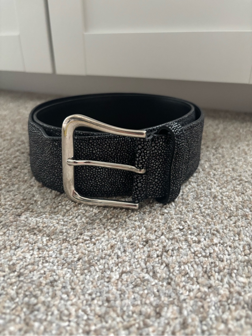 The Tailored Sportsman Blue Pebble Leather Belt with Silver Buckle